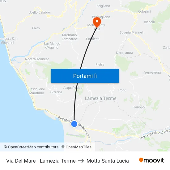 Via Del Mare - Lamezia Terme to Motta Santa Lucia map