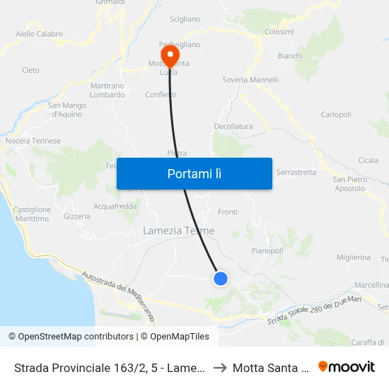 Strada Provinciale 163/2, 5 - Lamezia Terme to Motta Santa Lucia map