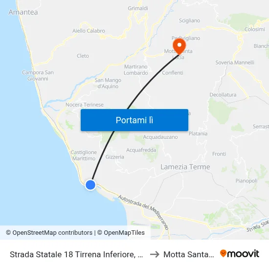 Strada Statale 18 Tirrena Inferiore, 35 - Gizzeria to Motta Santa Lucia map
