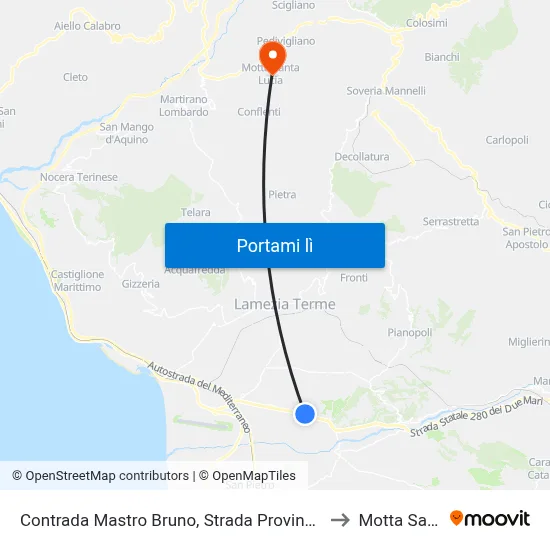 Contrada Mastro Bruno, Strada Provinciale 170/1 - Lamezia Terme to Motta Santa Lucia map