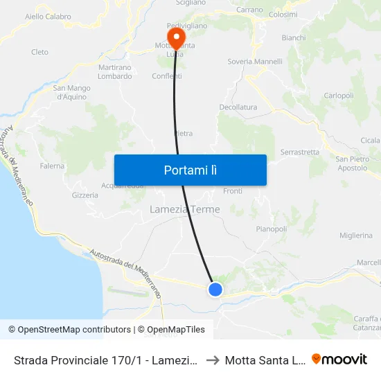Strada Provinciale 170/1 - Lamezia Terme to Motta Santa Lucia map