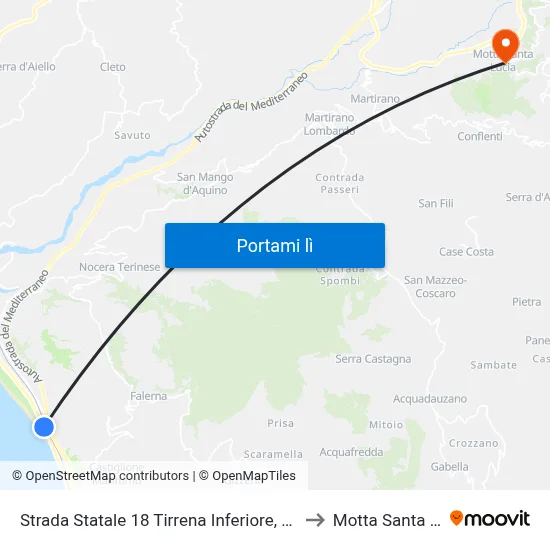 Strada Statale 18 Tirrena Inferiore, 82 - Falerna to Motta Santa Lucia map