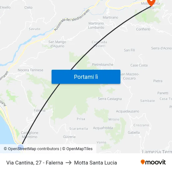 Via Cantina, 27 - Falerna to Motta Santa Lucia map