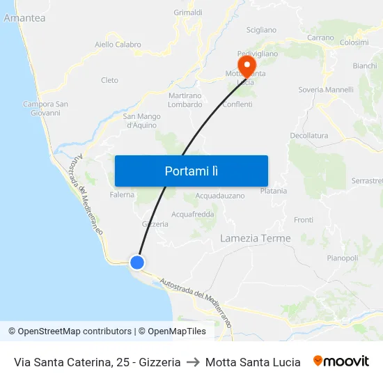 Via Santa Caterina, 25 - Gizzeria to Motta Santa Lucia map