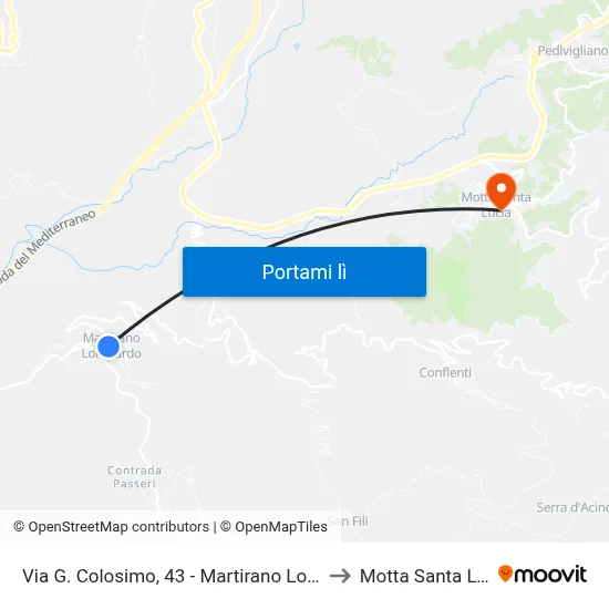 Via G. Colosimo, 43 - Martirano Lombardo to Motta Santa Lucia map