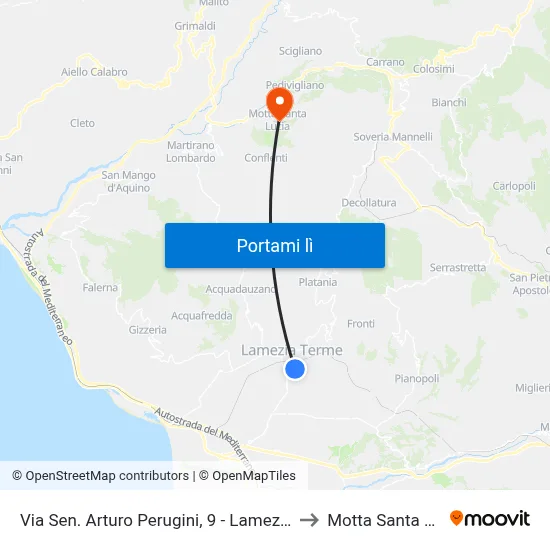 Via Sen. Arturo Perugini, 9 - Lamezia Terme to Motta Santa Lucia map
