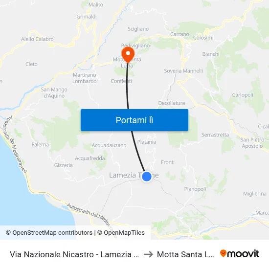 Via Nazionale Nicastro - Lamezia Terme to Motta Santa Lucia map