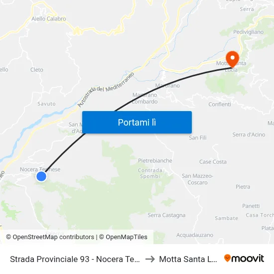 Strada Provinciale 93 - Nocera Terinese to Motta Santa Lucia map