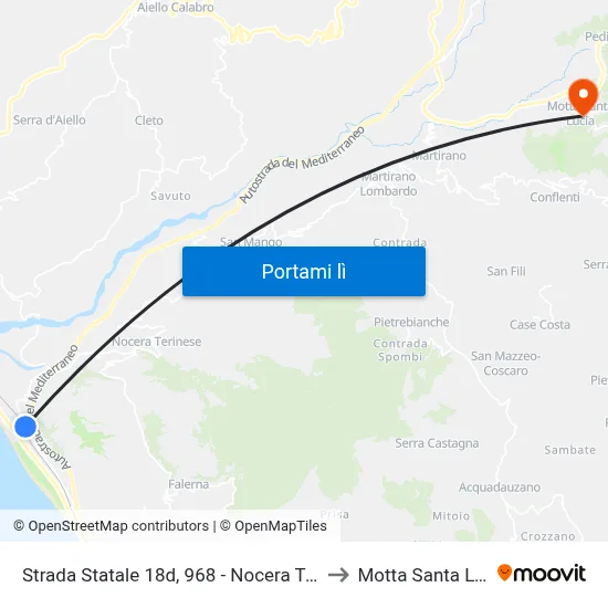Strada Statale 18d, 968 - Nocera Terinese to Motta Santa Lucia map