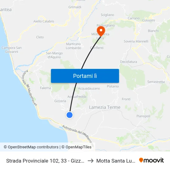 Strada Provinciale 102, 33 - Gizzeria to Motta Santa Lucia map