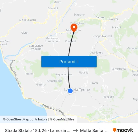 Strada Statale 18d, 26 - Lamezia Terme to Motta Santa Lucia map