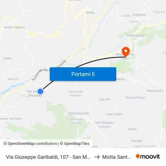 Via Giuseppe Garibaldi, 107 - San Mango D'Aquino to Motta Santa Lucia map