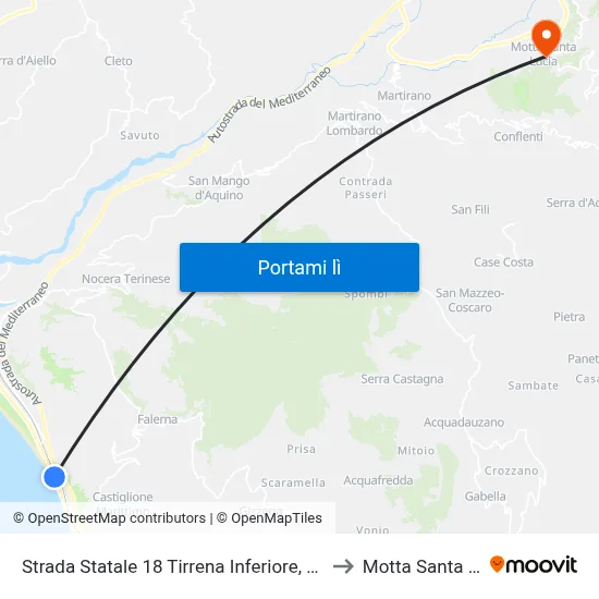 Strada Statale 18 Tirrena Inferiore, 58 - Falerna to Motta Santa Lucia map