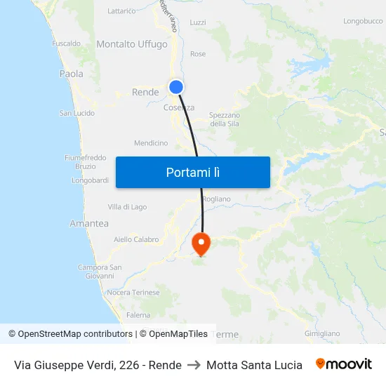 Via Giuseppe Verdi, 226 - Rende to Motta Santa Lucia map