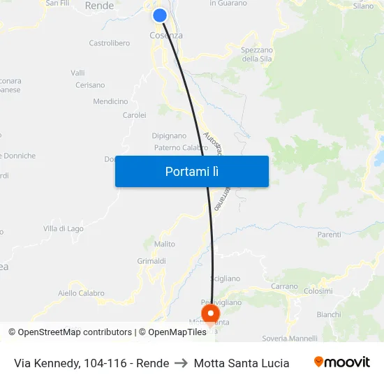 Via Kennedy, 104-116 - Rende to Motta Santa Lucia map