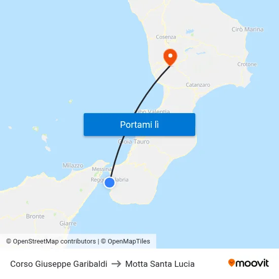 Corso Giuseppe Garibaldi to Motta Santa Lucia map