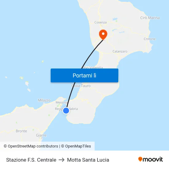 Stazione F.S. Centrale to Motta Santa Lucia map