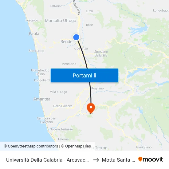 Università Della Calabria - Arcavacata - Rende to Motta Santa Lucia map