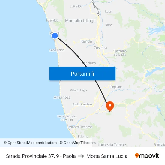 Strada Provinciale 37, 9 - Paola to Motta Santa Lucia map