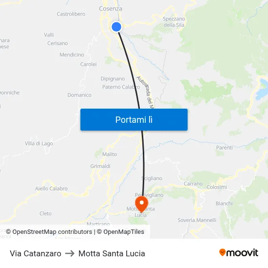 Via Catanzaro to Motta Santa Lucia map