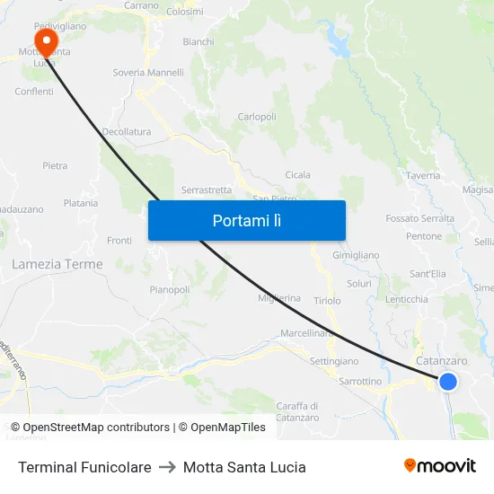 Terminal Funicolare to Motta Santa Lucia map
