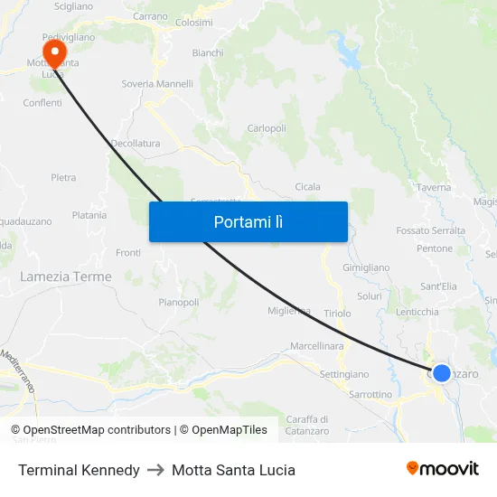 Terminal Kennedy to Motta Santa Lucia map