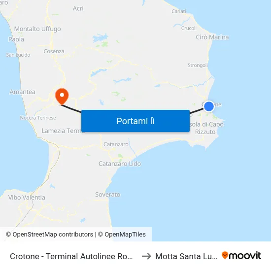 Crotone - Terminal Autolinee Romano to Motta Santa Lucia map