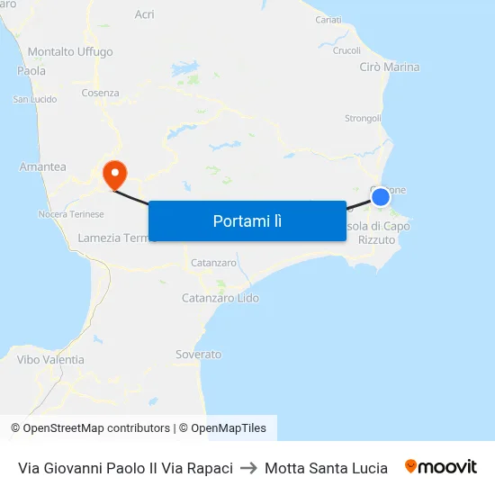 Via Giovanni Paolo II Via Rapaci to Motta Santa Lucia map