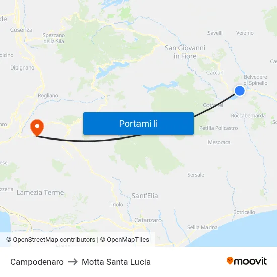Campodenaro to Motta Santa Lucia map