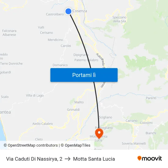 Via Caduti Di Nassirya, 2 to Motta Santa Lucia map
