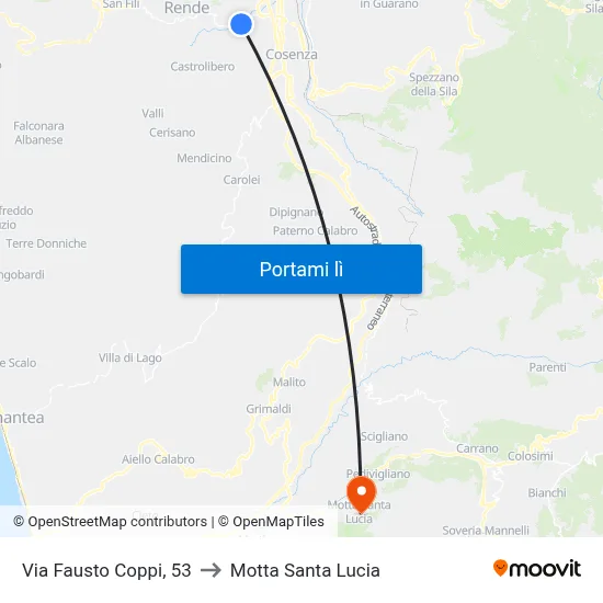 Via Fausto Coppi, 53 to Motta Santa Lucia map