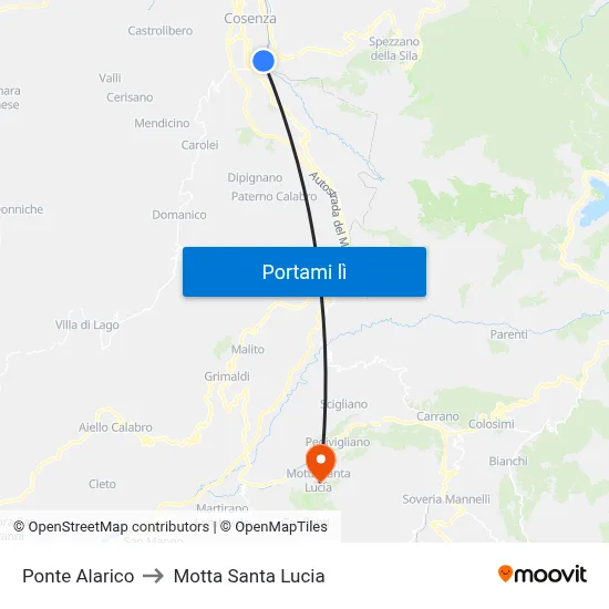 Ponte Alarico to Motta Santa Lucia map