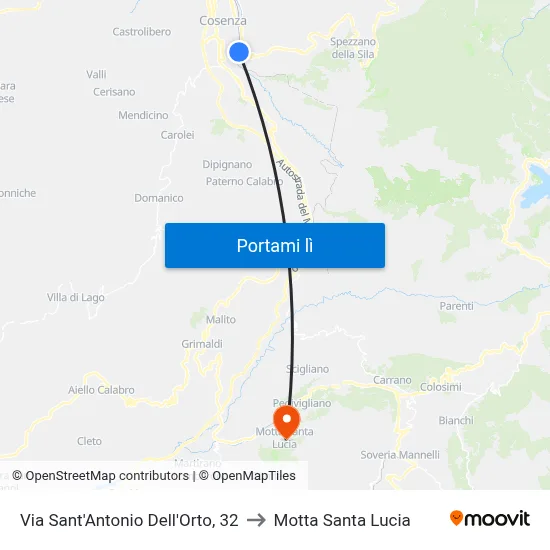 Via Sant'Antonio Dell'Orto, 32 to Motta Santa Lucia map
