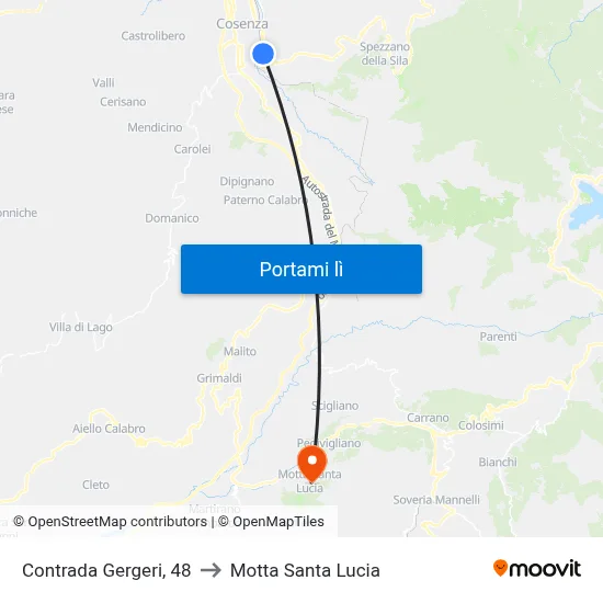 Contrada Gergeri, 48 to Motta Santa Lucia map