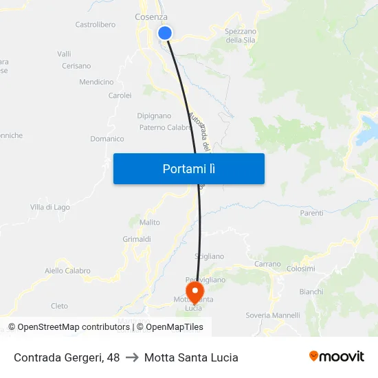 Contrada Gergeri, 48 to Motta Santa Lucia map