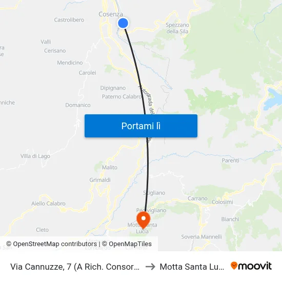 Via Cannuzze, 7 (A Rich. Consorzio) to Motta Santa Lucia map