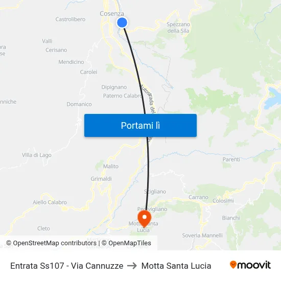 Entrata Ss107 - Via Cannuzze to Motta Santa Lucia map