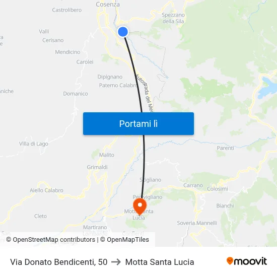 Via Donato Bendicenti, 50 to Motta Santa Lucia map