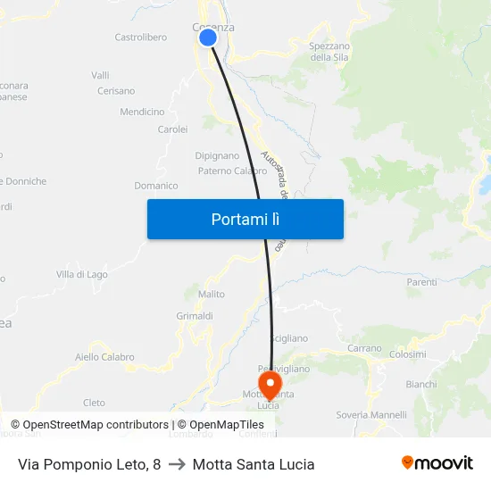 Via Pomponio Leto, 8 to Motta Santa Lucia map