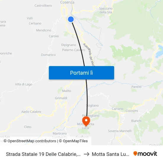 Strada Statale 19 Delle Calabrie, 12 to Motta Santa Lucia map