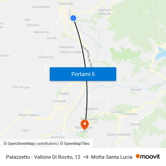 Palazzetto - Vallone Di Rovito, 12 to Motta Santa Lucia map