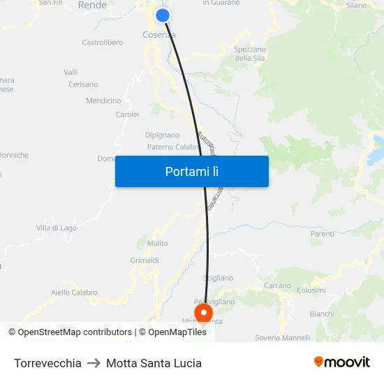 Torrevecchia to Motta Santa Lucia map