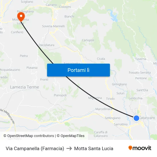 Via Campanella (Farmacia) to Motta Santa Lucia map