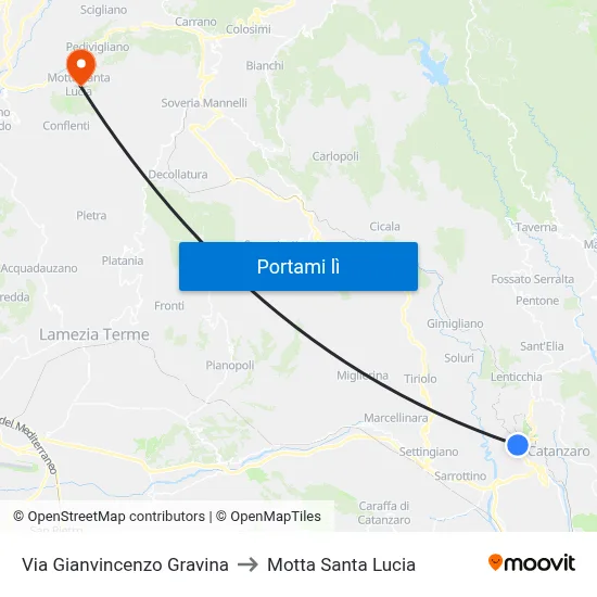 Via Gianvincenzo Gravina to Motta Santa Lucia map
