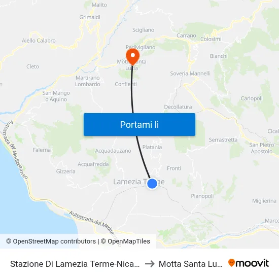 Stazione Di Lamezia Terme-Nicastro to Motta Santa Lucia map