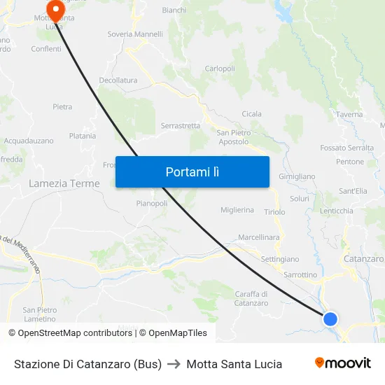 Stazione Di Catanzaro (Bus) to Motta Santa Lucia map
