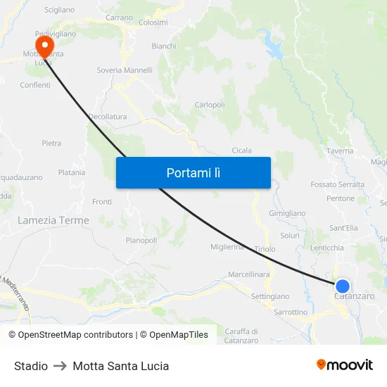 Stadio to Motta Santa Lucia map