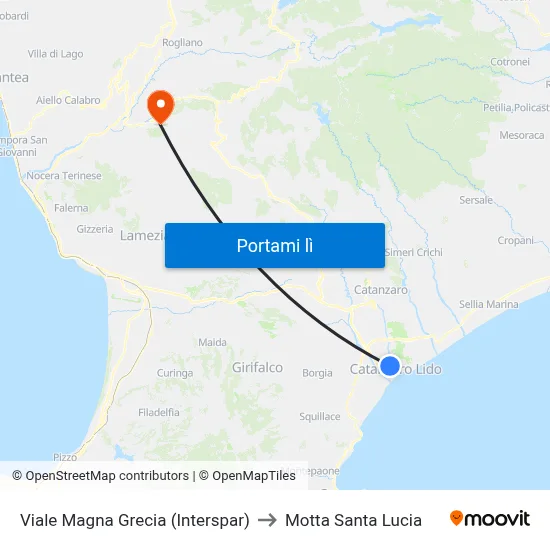 Viale Magna Grecia (Interspar) to Motta Santa Lucia map