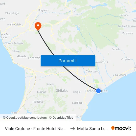 Viale Crotone - Fronte Hotel Niagara to Motta Santa Lucia map