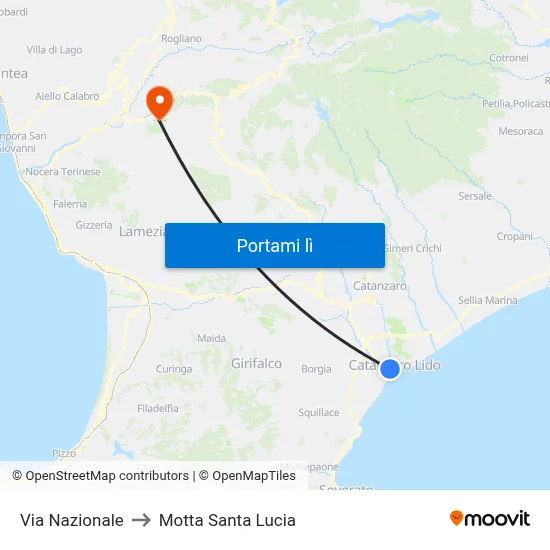 Via Nazionale to Motta Santa Lucia map
